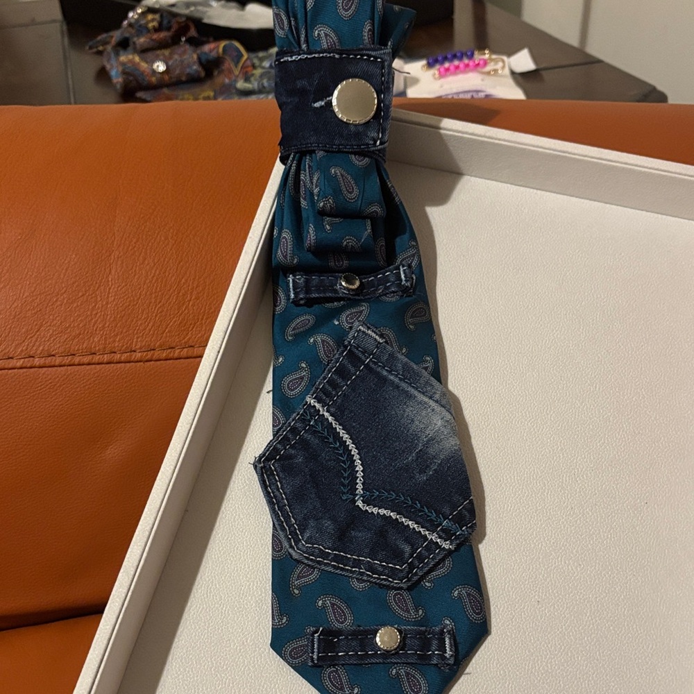 Teal Paisley Scarf with Denim Details